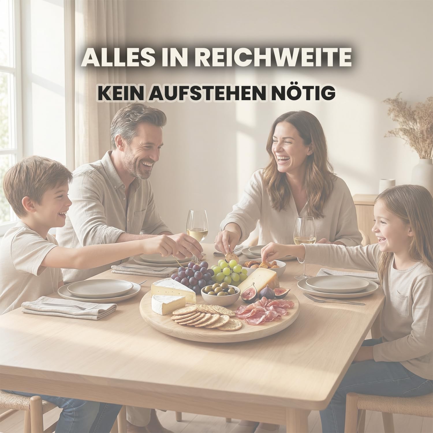 Drehteller Holz stabil mit Rutschfester Unterseite Durchmesser 40 cm | 40 cm, Robustes Buchenholz massiv, 360 drehbar, Stabiler Stand, Leichtgängige Rotation, Für Küche und Esstisch