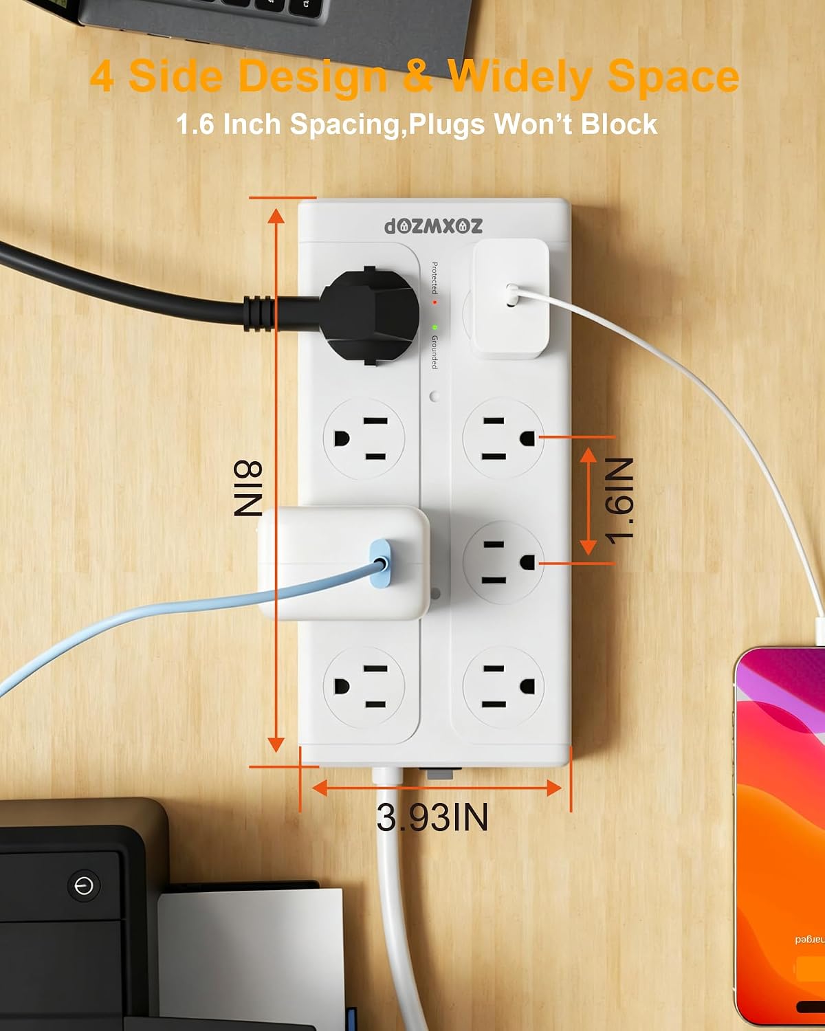 Surge Protector Power Strip 6Ft Extension Cord with 6 USB & 16 Outlets