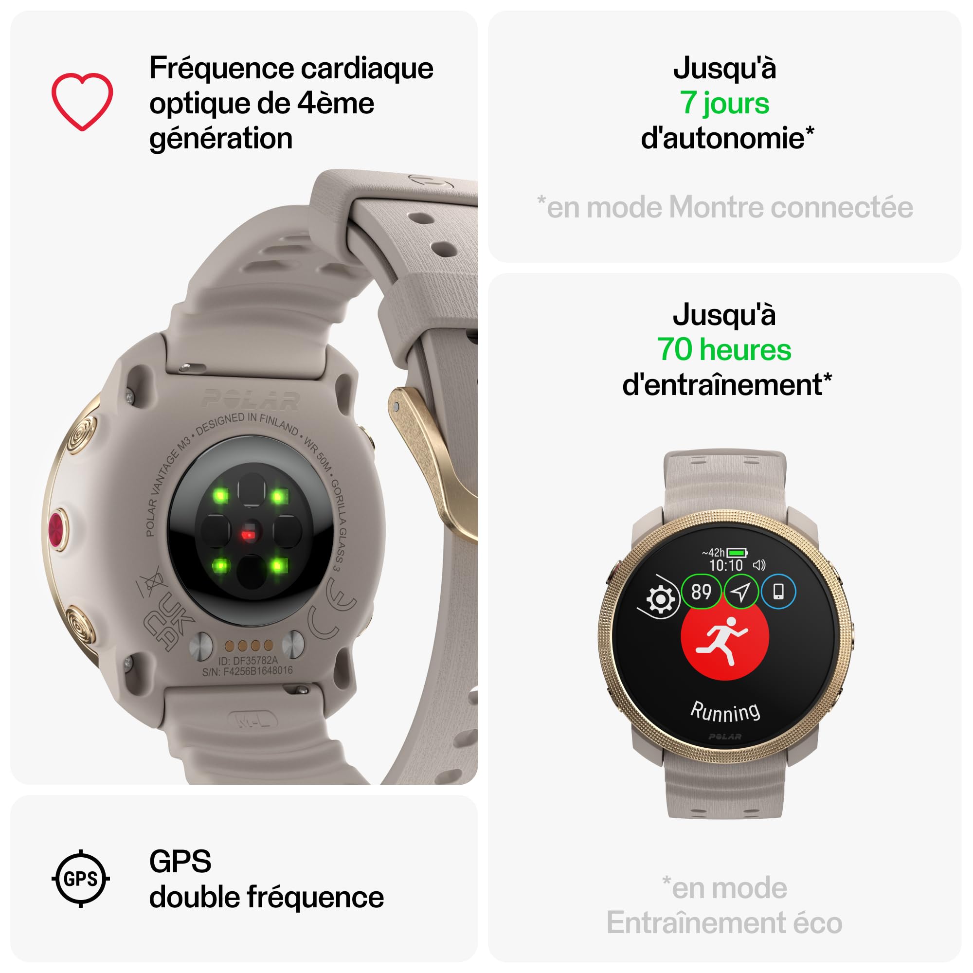 Polar Vantage M3 – Montre de Running avec Écran AMOLED, GPS Double Fréquence, Outil Navigation Ultra Précis, Autonomie Jusqu'à 7 Jours