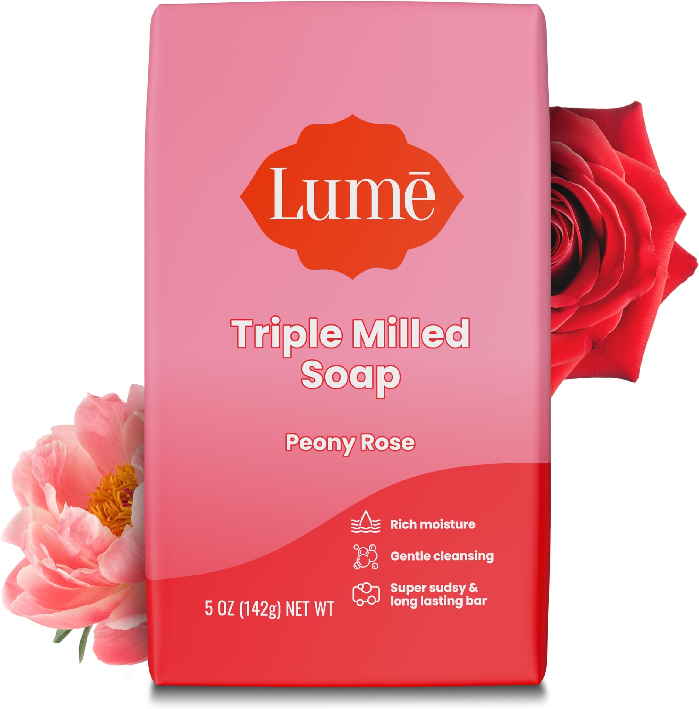 Lume Triple Milled Bar Soap - Rich Moisture & Gentle Cleansing - Paraben Free, Phthalate Free, Skin Safe - 5 ounce (Peony Rose)