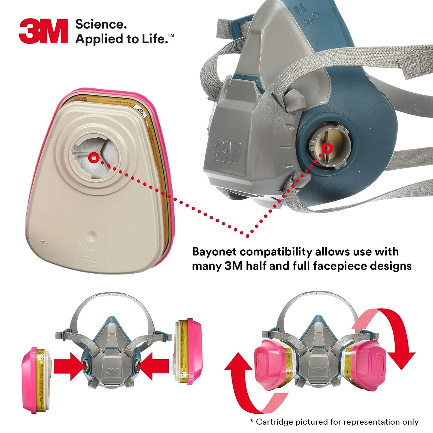 3M Respirator Cartridge 6001, 1 Pair, NIOSH Approved, Helps Protect Against Organic Vapors, Cleaning, Painting, Chemical Dispensing, Parts Cleaning, and Seal Coating, Gray
