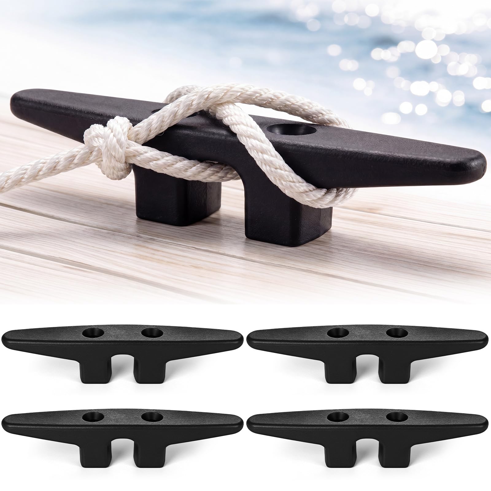 Qunclay 4 Pcs Nylon Boat Cleats Open Base Dock Cleat Black Marine Grade Lightweight Corrosion Proof Boat Anchor Tie Downs Accessories for Kayak Canoe Pontoon Nautical Decor