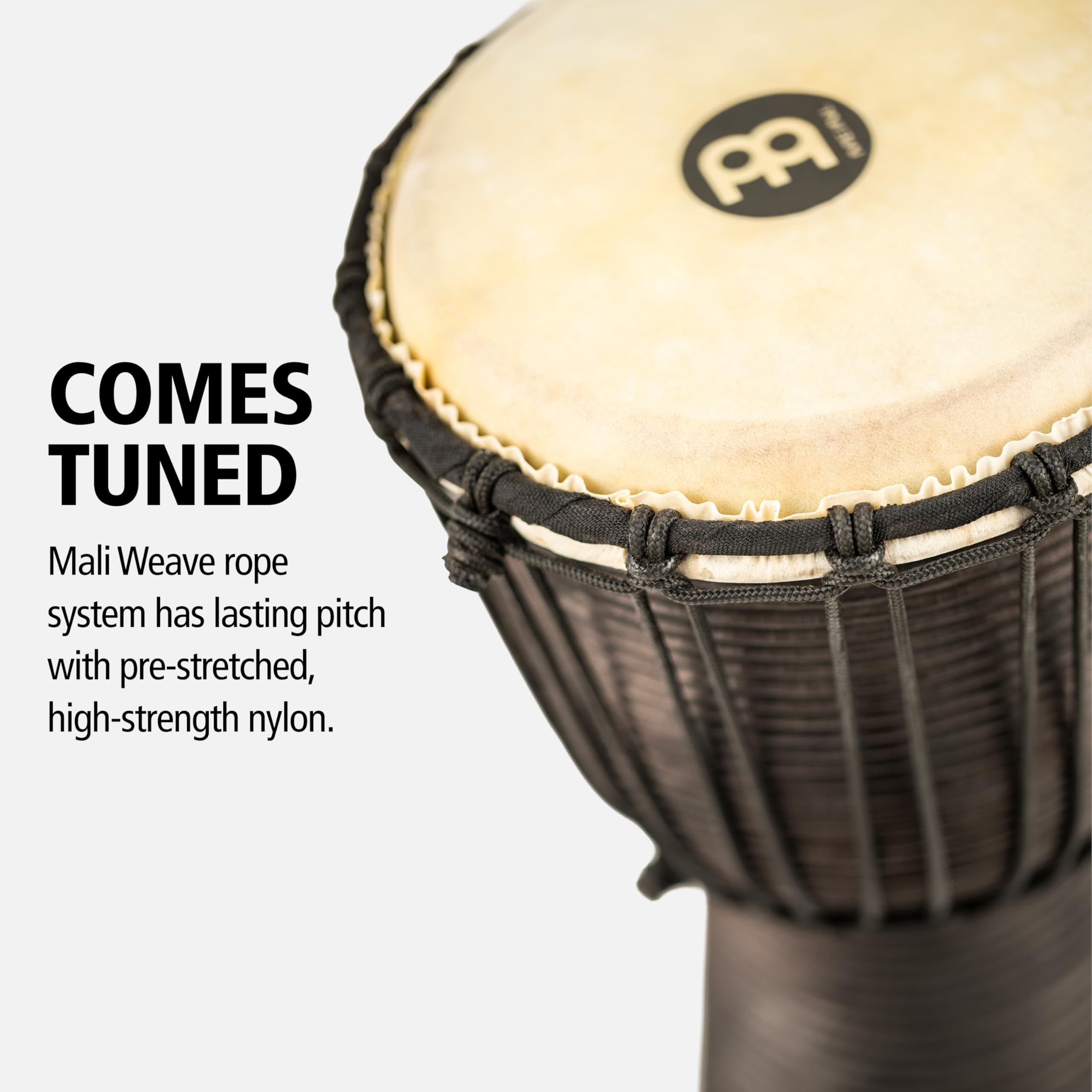 Meinl Percussion Djembe Hand Drum Circle Instrument, Carved Mahogany Headliner Series — NOT Made in China — African Mali Weave Ropes, 2-Year Warranty, Black River, Small (HDJ3-S)