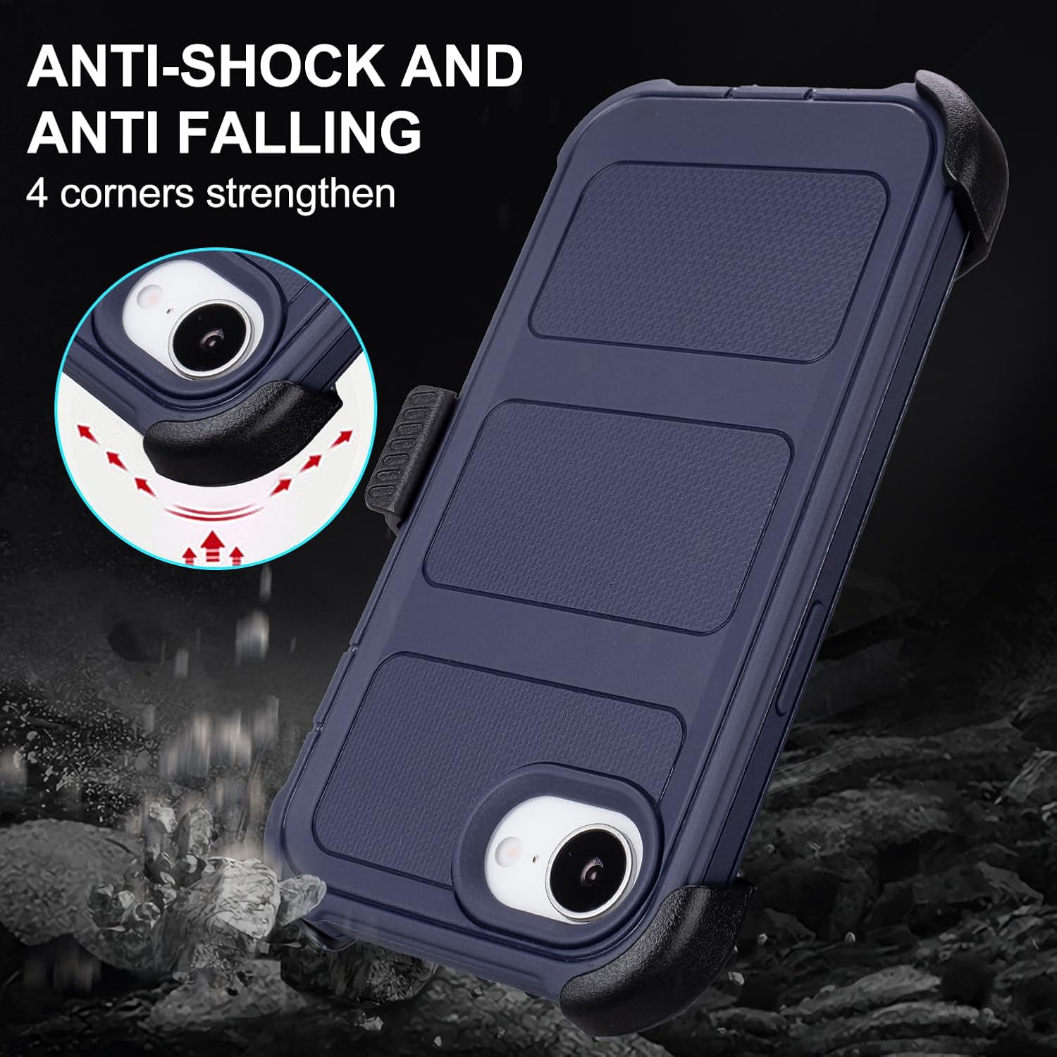 for iPhone 16e Phone Case with Belt Clip Holster Kickstand, Shockproof Heavy Duty Rugged, 2 Layers of Sturdy, Case for iPhone 16e, for Protective iPhone16e Cover Defender(Blue) - Image 6