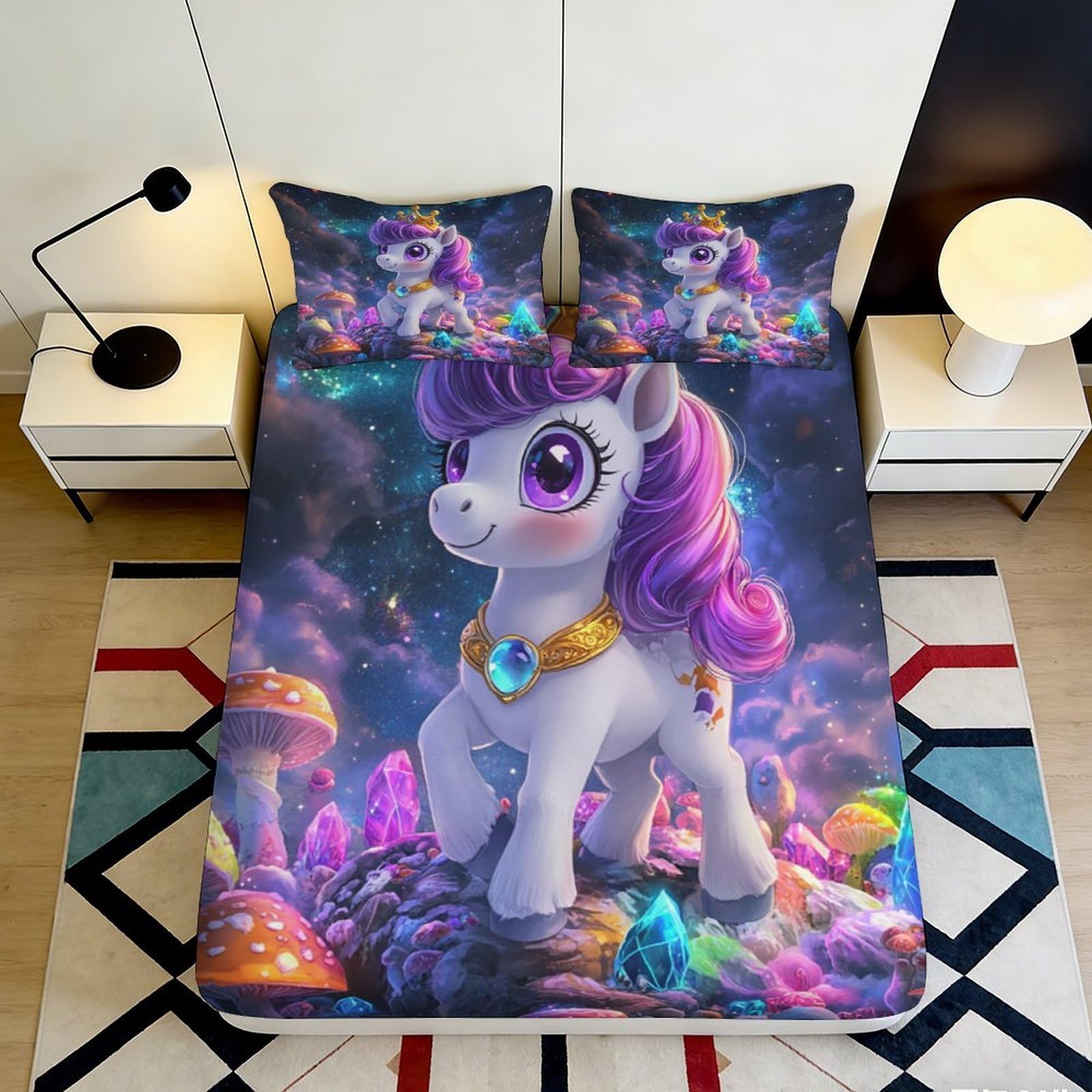 3D Printed Fantasy Unicorn Fitted Sheet Microfiber Soft Bedroom Decor Cosmic Dream Mattress Cover Anti-Slip Washable 90x200x25cm