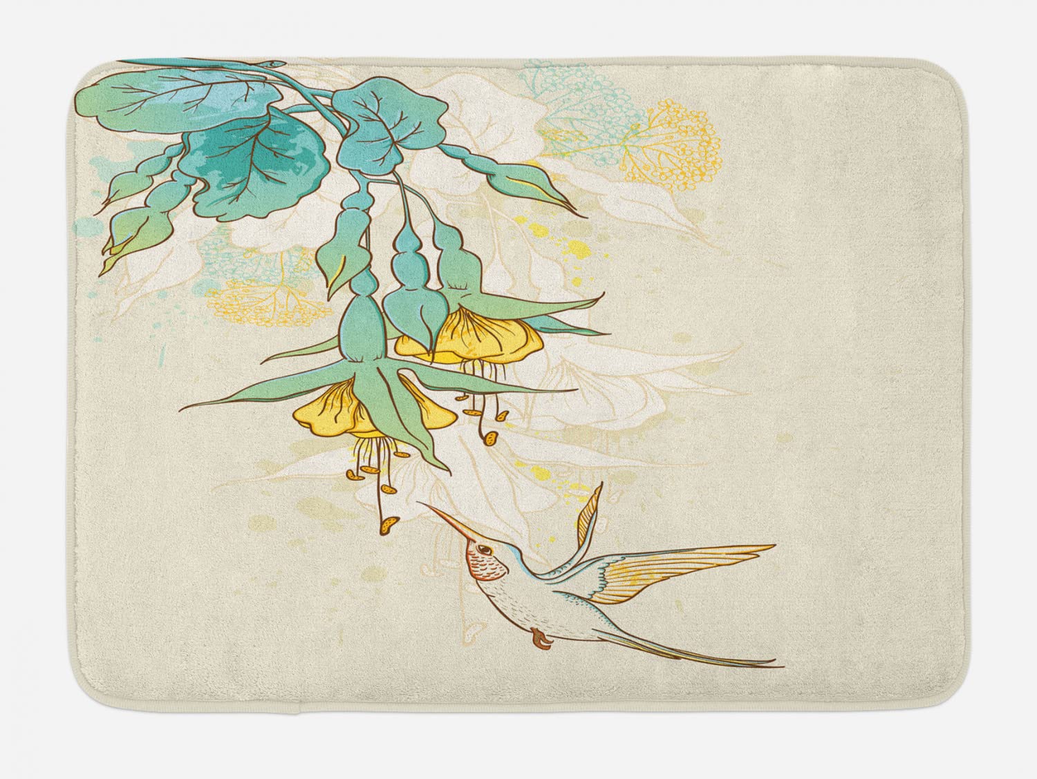 Ambesonne Hummingbird Bath Mat, Hummingbird and Tropical Flowers Summertime Exotic Plant Nature Art, Plush Bathroom Decor Mat with Non Slip Backing, 30.2