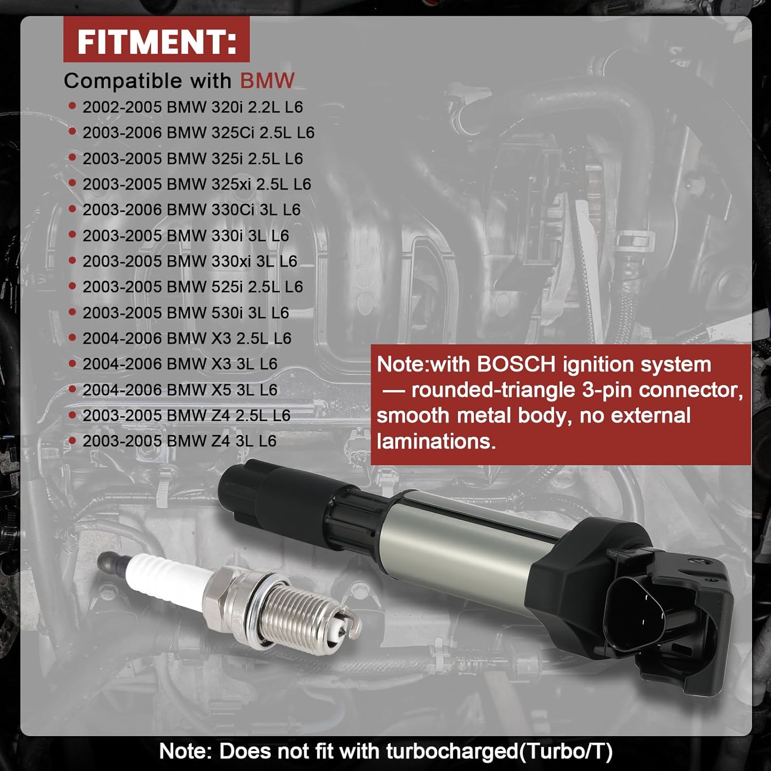 UF522 Ignition Coil Pack and Iridium Spark Plugs Set of 6 Compatible with 2001-2008 For BMW 320i 325Ci 325i 325xi 330Ci 330i 330xi 525i 530i 760i 760Li M3 X3 Z3 Z4 2.2L 2.5L L6,Replace#,UF515