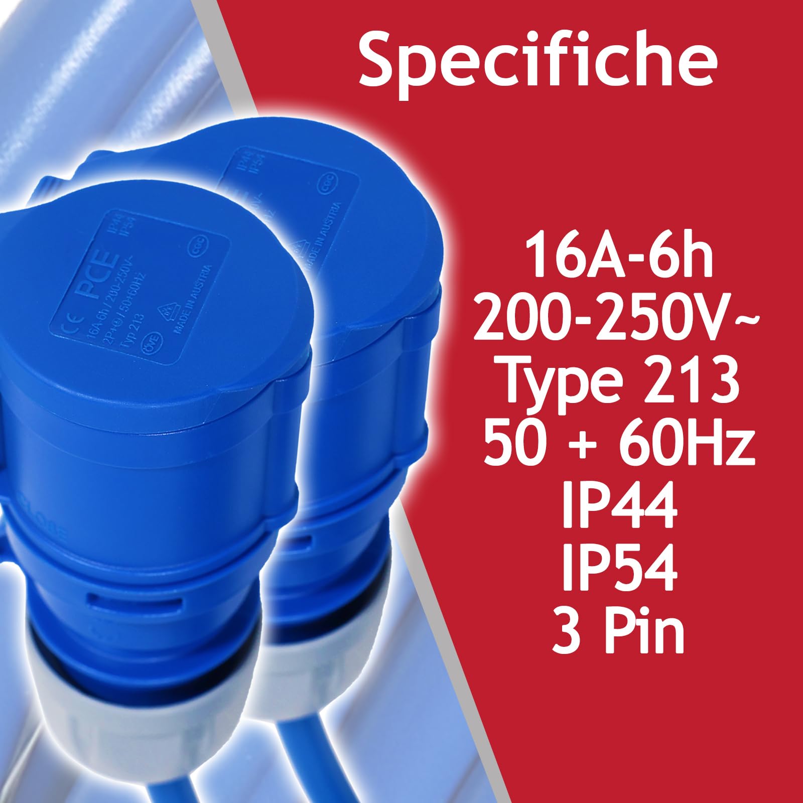 SPARES2GO Cavo splitter da 16 A, 240 V, per roulotte, camper, collegamento a Y a 2 vie, 2 prese da 16 A (blu)