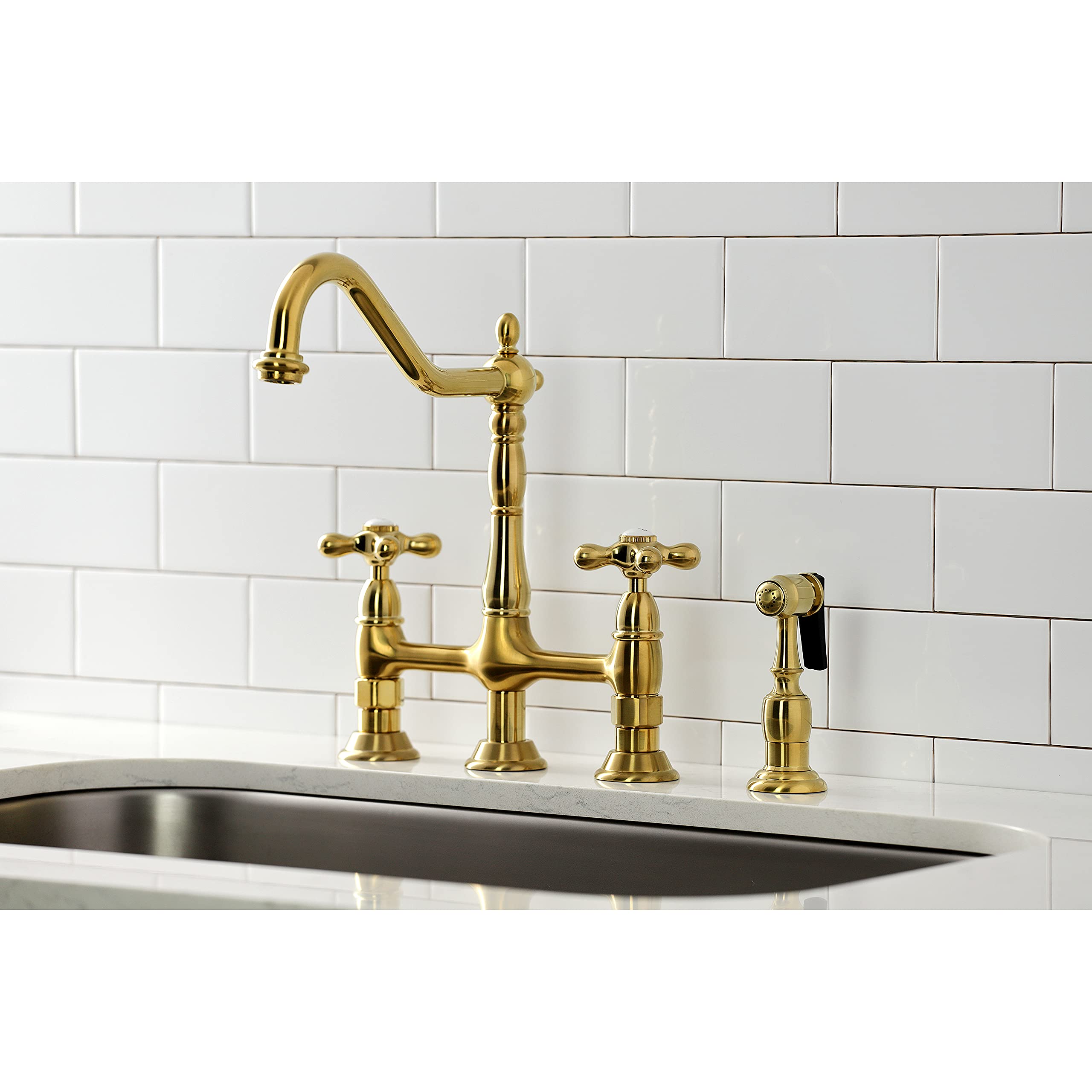 Kingston Brass KS1277AXBS Grifo de Cocina de 8 Pulgadas con pulverizador, Latón Satinado