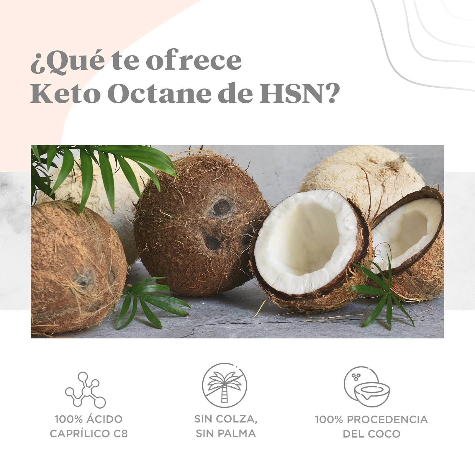 Aceite de Coco MCT C8 Keto Octane de HSN | 1000 ml = 66 Tomas por Envase de 100% Puro Ácido Caprílico | Ideal Dieta Keto y Paleo | Sin Palma ni Colza | NO-GMO, Vegano, Sin Gluten