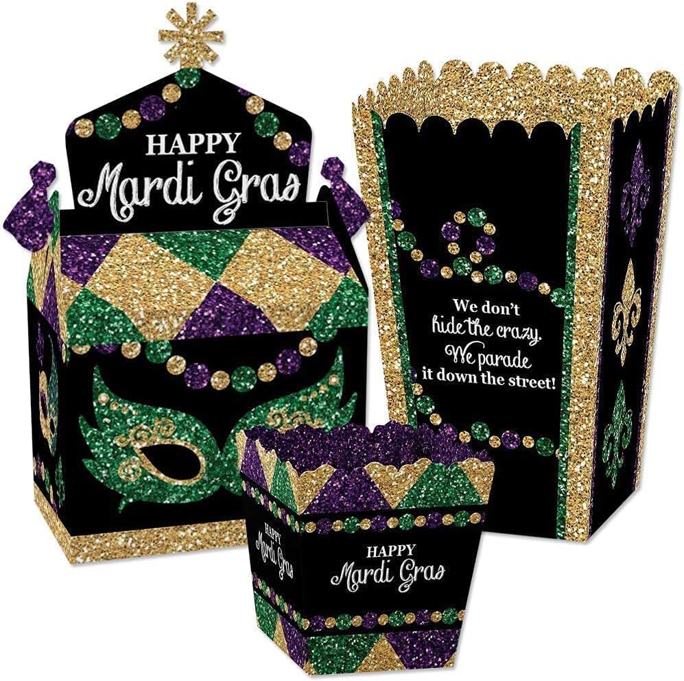 Big Dot of Happiness Mardi Gras - Masquerade Party Treat Box Party Favors – Gable Boxes, Popcorn Boxes, and Mini Candy Boxes Party Virtual Bundle
