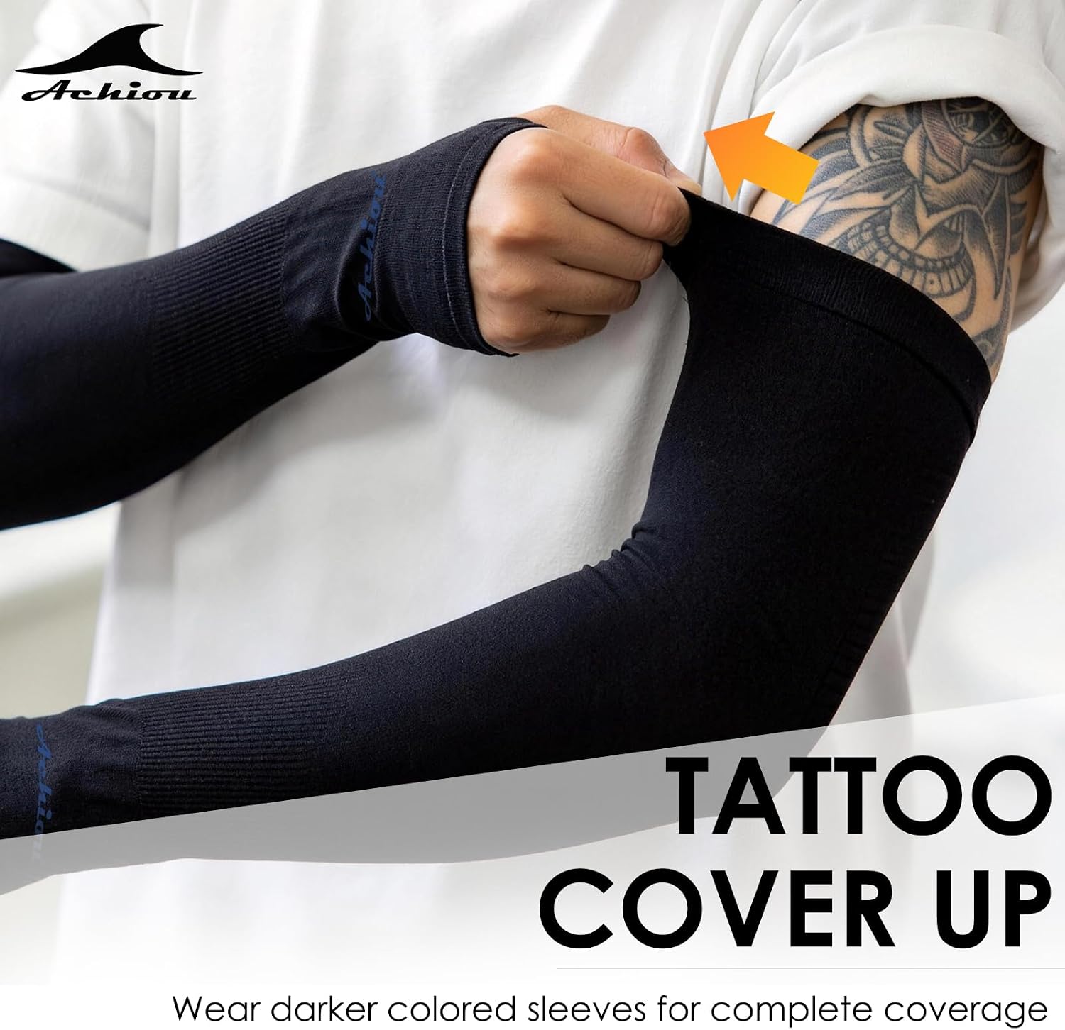 Achiou Arm Sun Sleeves Compression UV Protection Cooling for Men Women Summer Sunblock Basketball Football, Cover Arms Tattoo