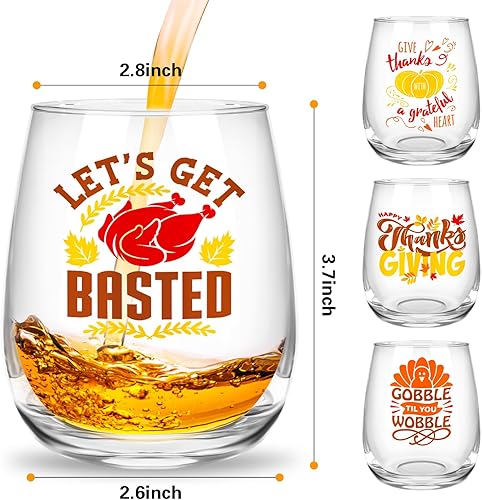 Miniatura 2 de Paquete de 4 copas de vino sin tallo de otoño de 15 onzas, vasos de Acción de Gracias, vasos de vino sin tallo para regalo de Acción de Gracias,