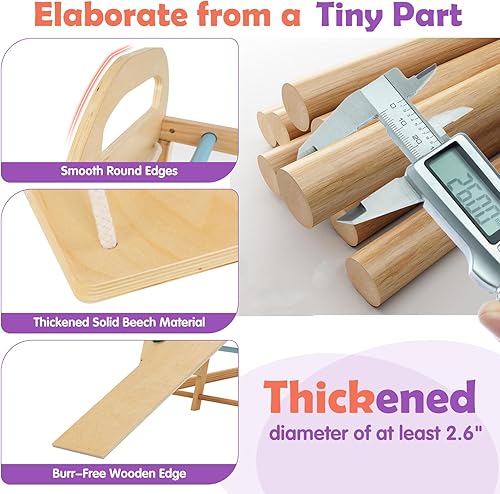 Miniatura 6 de INFANS Gimnasio interior de la selva, 8 en 1 para niños Montessori Indoor Playground Juego de escalada para niños pequeños con red de columpio