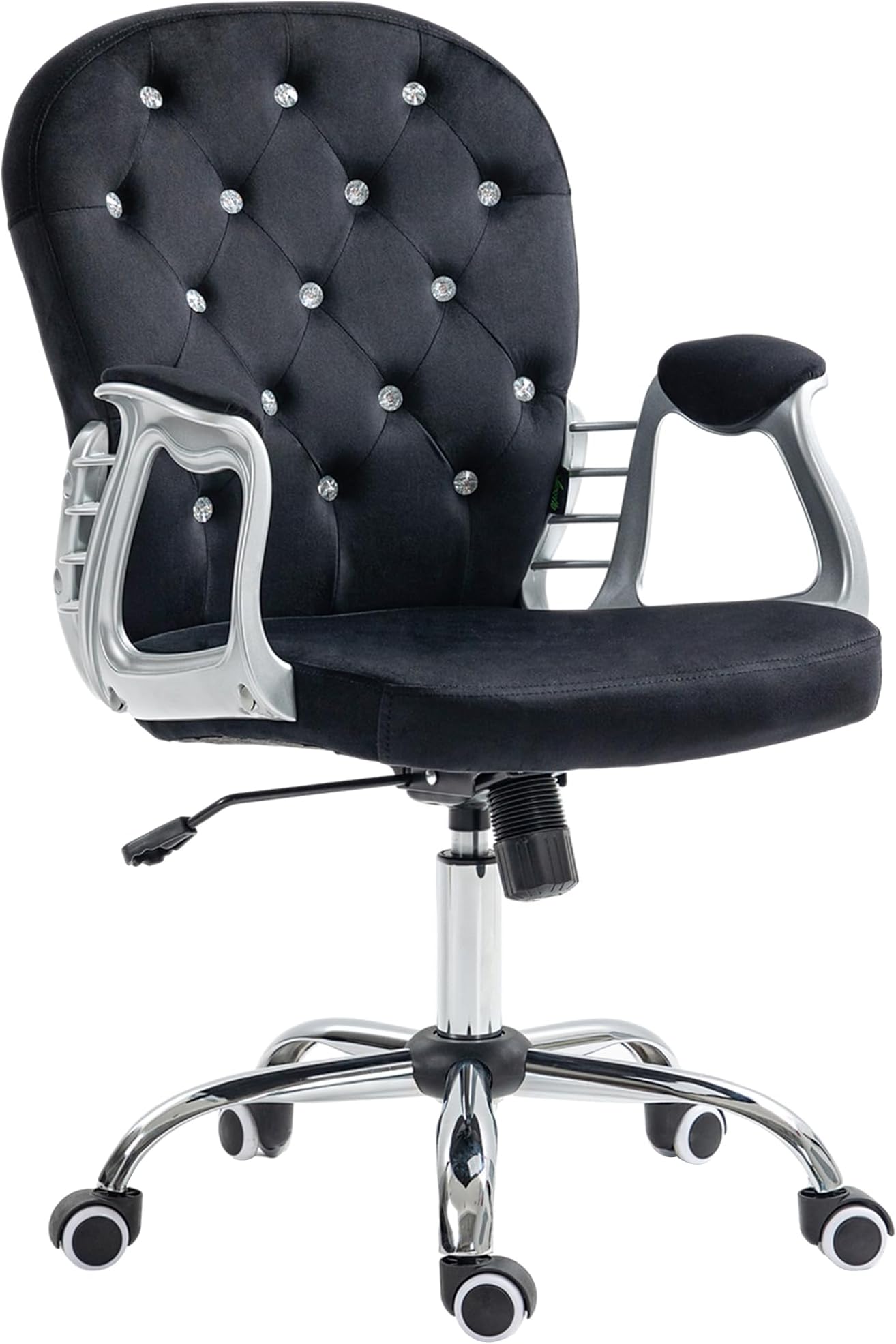 Vinsetto Velvet Home Office Chair, Button Tufted Desk Chair with Padded Armrests, Adjustable Height and Swivel Wheels, Black