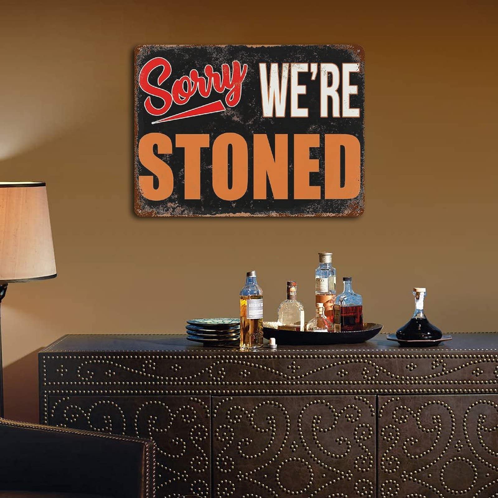 Targa in metallo divertente con scritta Sorry We're Drunk Metal Sign Bar Decor per gli amanti delle armi domestiche Regali per gli uomini (dimensioni: 30 x 40 cm