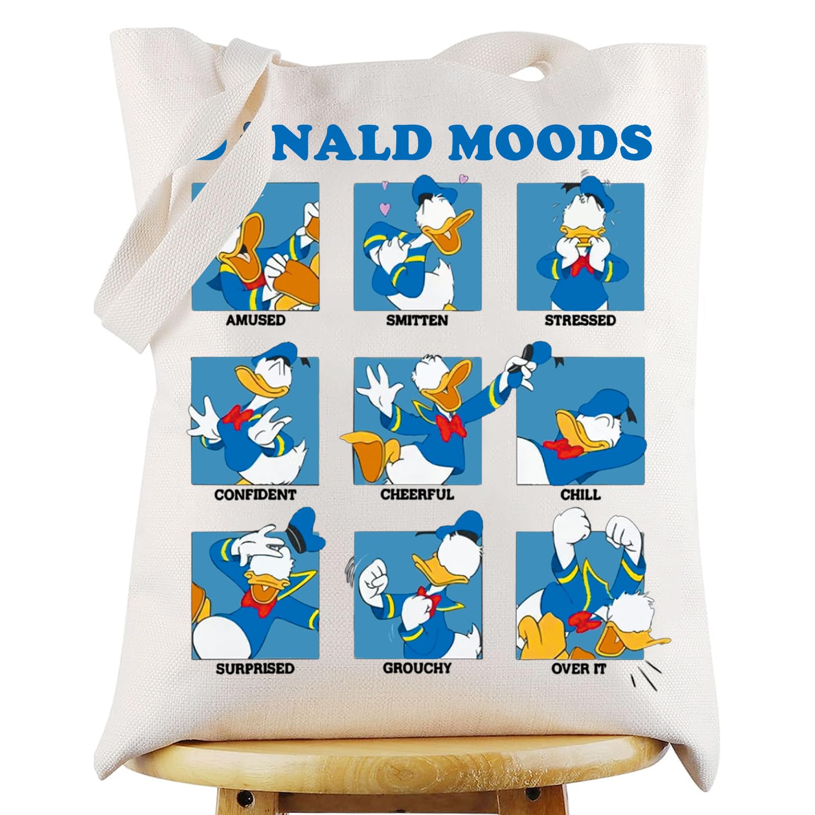 WZMPA Funny Donald Tote Bag Duck Lover Gift Donald Moods Reusable Grocery Bag Donald Merchandise