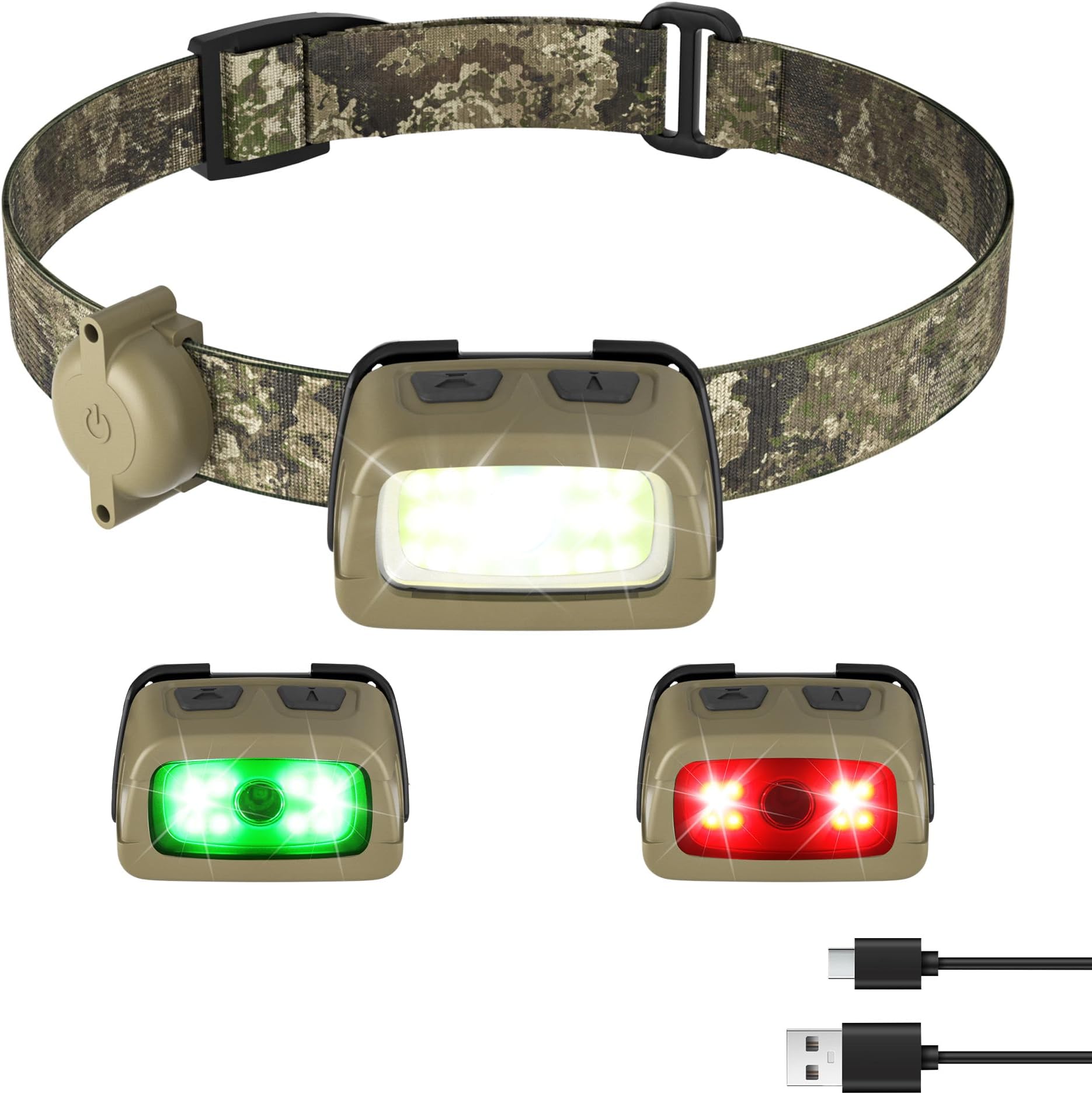 EverBrite Rechargeable Headlamp - 350 Lumens Head Lamp, 7 Modes with White/Red/Green Light, 30°Adjustable LED Headlight for Camping, Running, Hunting, and Hiking