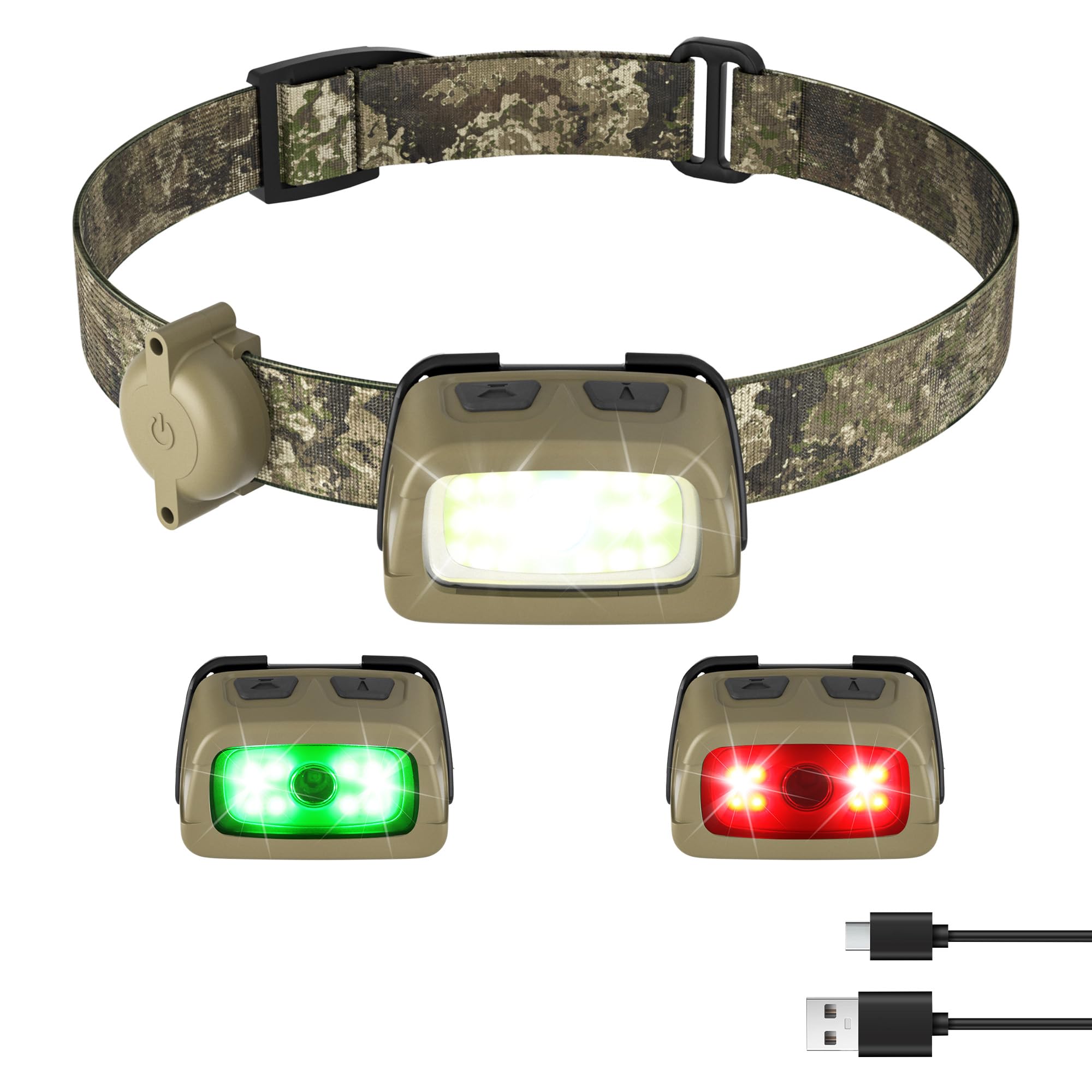 EverBrite Rechargeable Headlamp - 350 Lumens Head Lamp, 7 Modes with White/Red/Green Light, 30°Adjustable LED Headlight for Camping, Running, Hunting, and Hiking