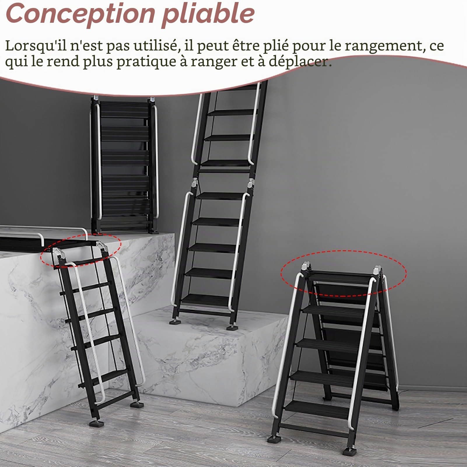 Escalier Escamotable Échelle de Lucarne Noir Mat Design Pliable, Échelles Pliantes pour Accès au Toit, Marches de Sortie de Secours pour Puits de Grenier(9 Steps L-2.75m/9.0ft)