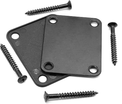 Black Bass Guitar Neck Plate with Mounting Screws | Metal Neckplate, Telecaster Neck Shim, For Jazz Acoustic Stratocaster, Electric Guitar Hardware Parts