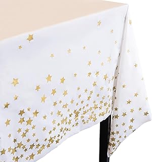 Plastic Gold Star Tablecloth I 4 Pack - Party Table Cloths Disposable Tablecloths for Parties, Birthdays, Weddings I Twinkle Little Stars Tables Cover I Rectangle 54" x 108" Size Covers 6 ft to 8 ft