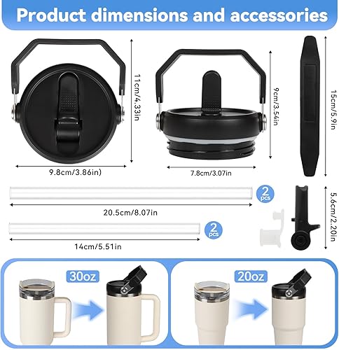 Miniatura 3 de Tapa abatible con popote para Stanley de 30 y 20 onzas, repuesto superior a prueba de fugas con asa para Stanley Quencher y ProTour de 30 y 20