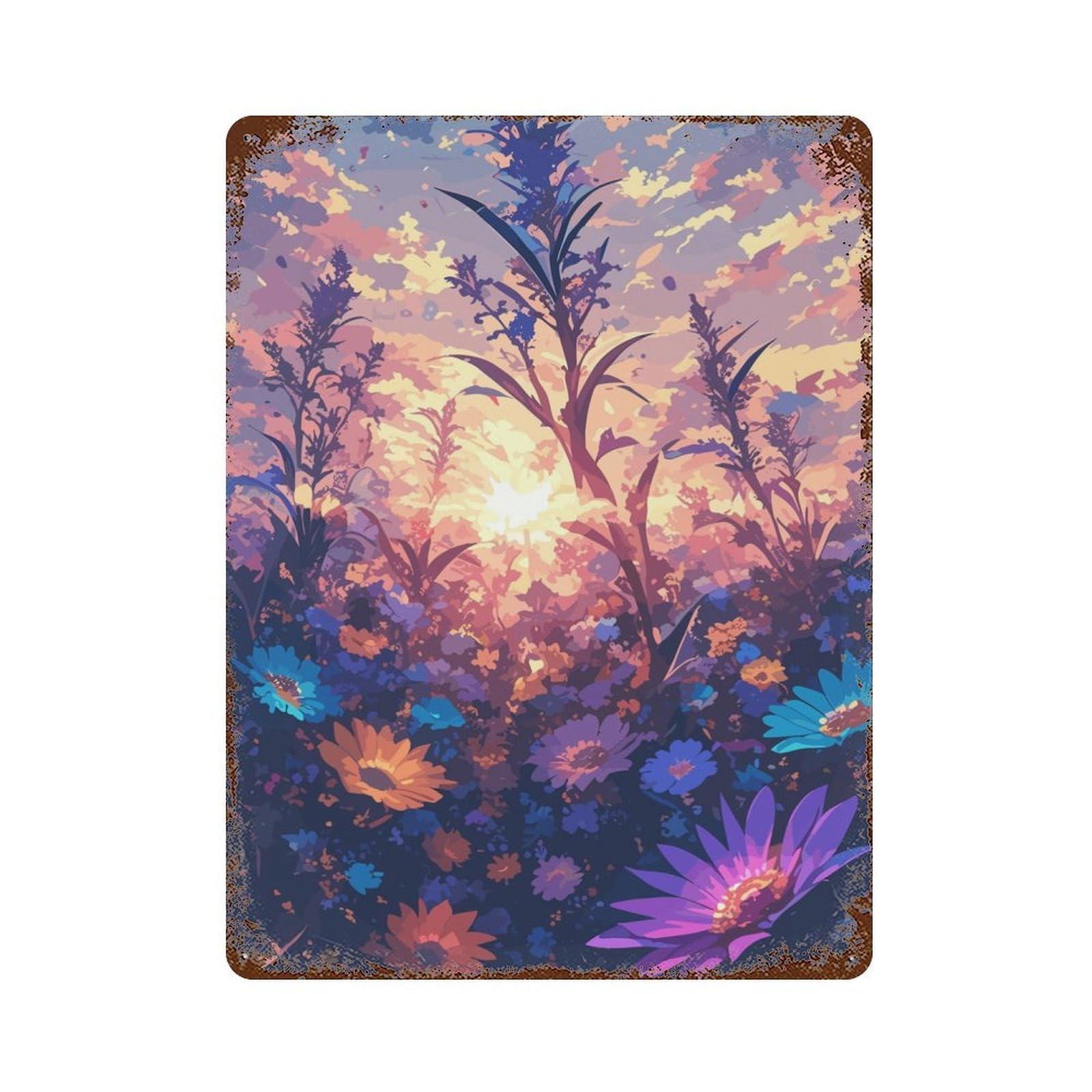 Sunset In Garden Vintage Rust Metal Sign 15.7"x11.8", Farmhouse Wall Decor for Garage, Pub Or Kitchen