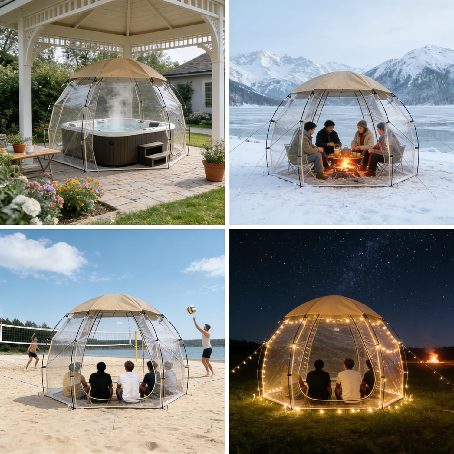 Transparentes Zelt für 4-6 Personen Hemisphärisches Winter-Bubble-Zelt Winddicht, Wasserfest, Warm Einfache Montage Sternenhimmel-Zelt für Garten, Seeseite & Camping