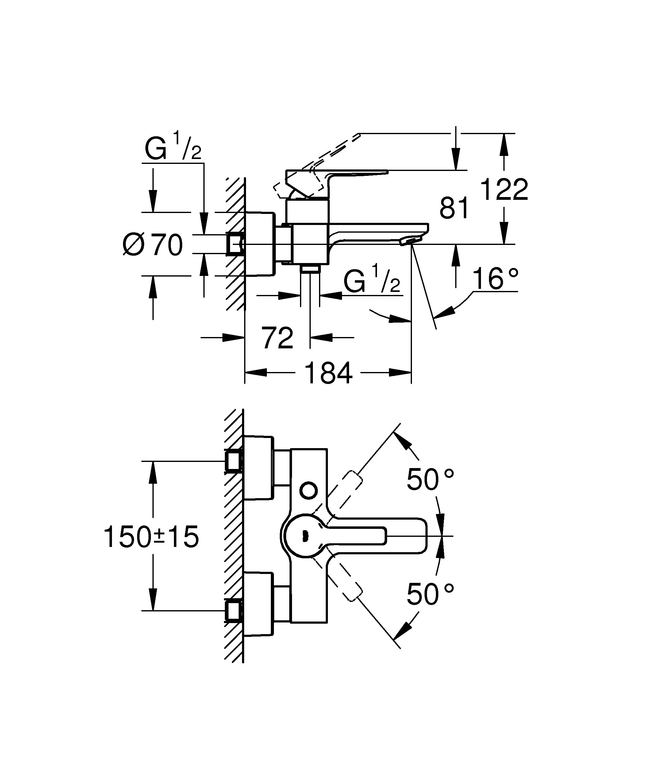 GROHE Lineare, Badewannenarmatur (Duscharmatur für die Badewanne, Mischbatterie mit automatischer Umstellung Wanne/Brause, mit integriertem Rücklaufventil, S-Anschlüsse), chrom, 33849001