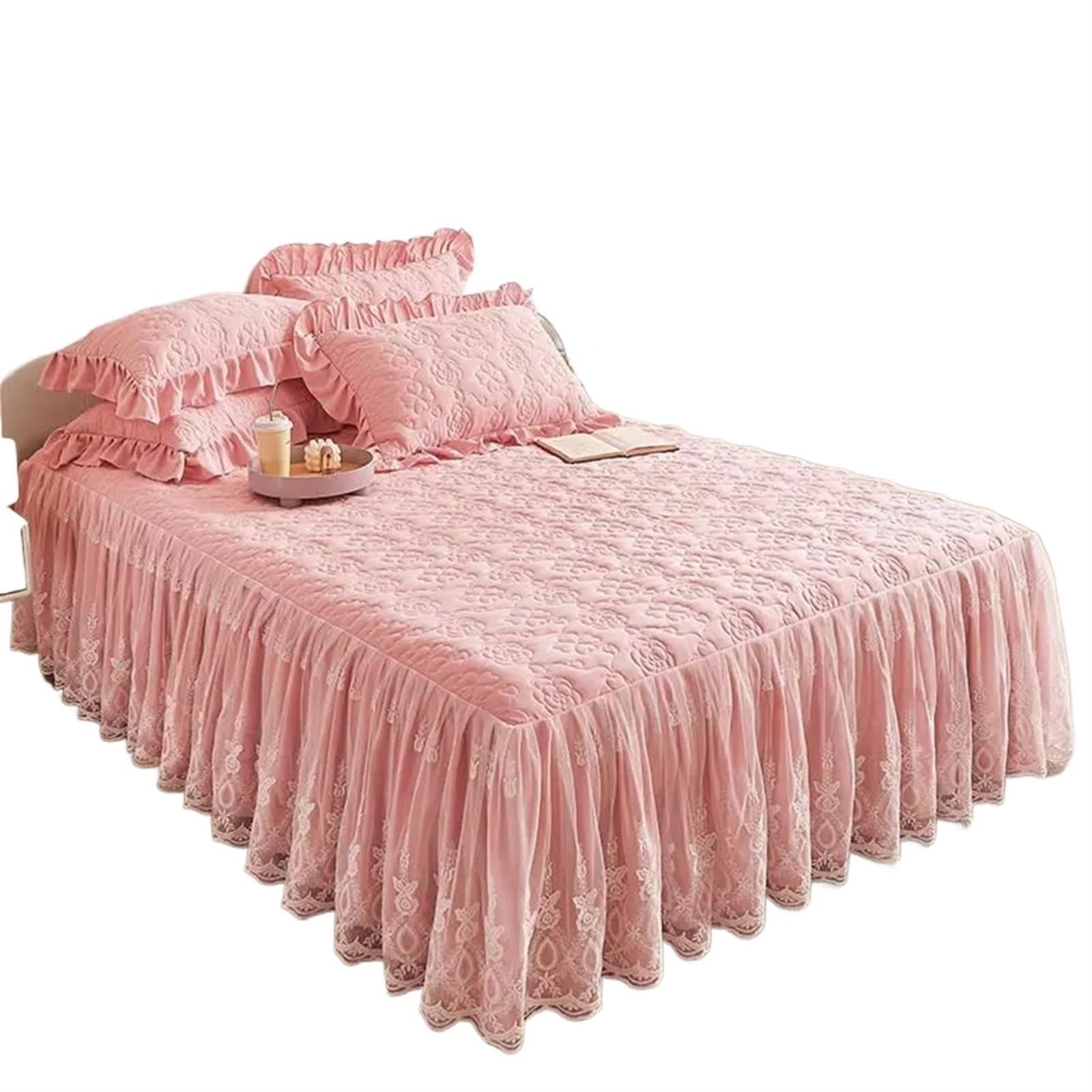 Falda de Cama Acolchada Gruesa de Encaje de algodón, Colcha, Funda de Almohada, Funda de colchón, Textil Doble for el hogar(E,1 pc Skrit 200x220cm)