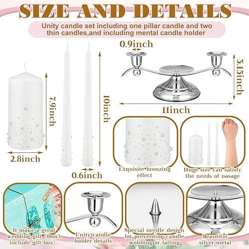 Vista 3 de Irenare Velas de Unidad con Soporte para Ceremonia de Boda, Accesorios de Decoraciones de Boda, Portavelas de Cristal, Vela de Pilar para Eventos