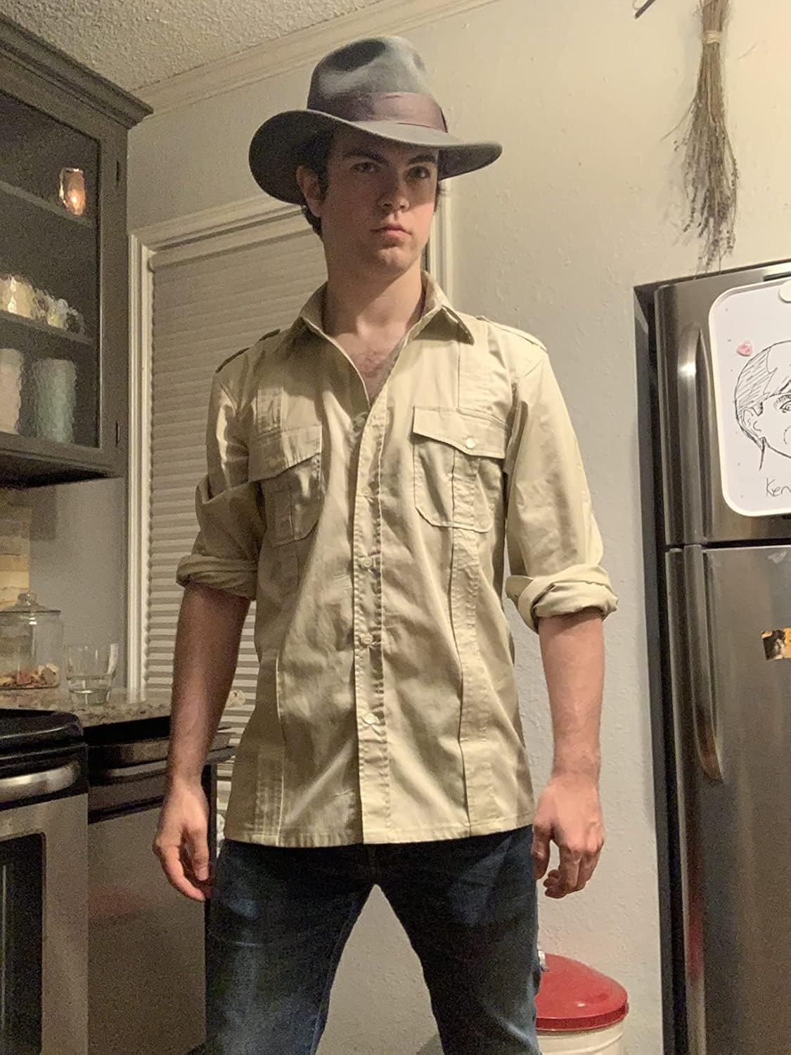 Indiana Jones Style Khaki Safari Shirt Adventure Costume Top 100% Cotton Poplin Antique Wash