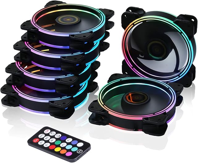 DS Black Moonlight 120mm RGB Case Cooling Fan with Fan Hub box and controller for PC Cases, CPU Coolers, Radiators system (6Pack rgb fans kit, D Series)
