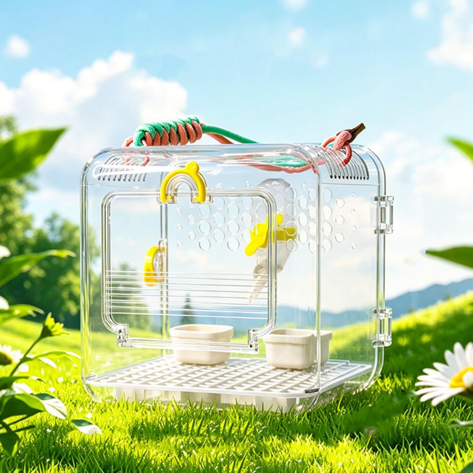 Small Bird Carrier Travel Cage Portable Acrylic Bird Carrier with Handle