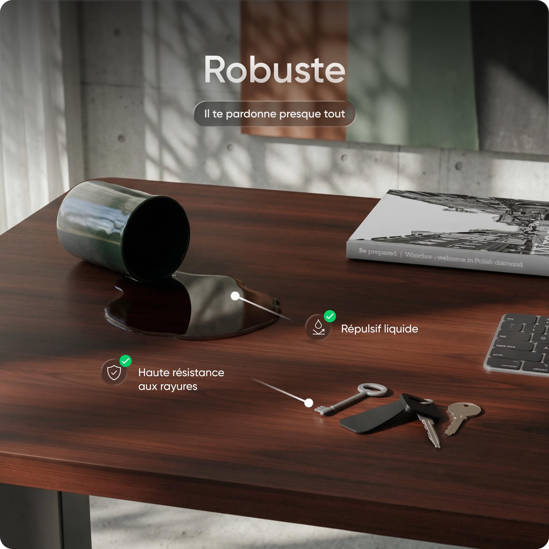DESKSPACE Plateau de Bureau d’Angle mélaminé 160 x 130 x 70 cm, Acajou