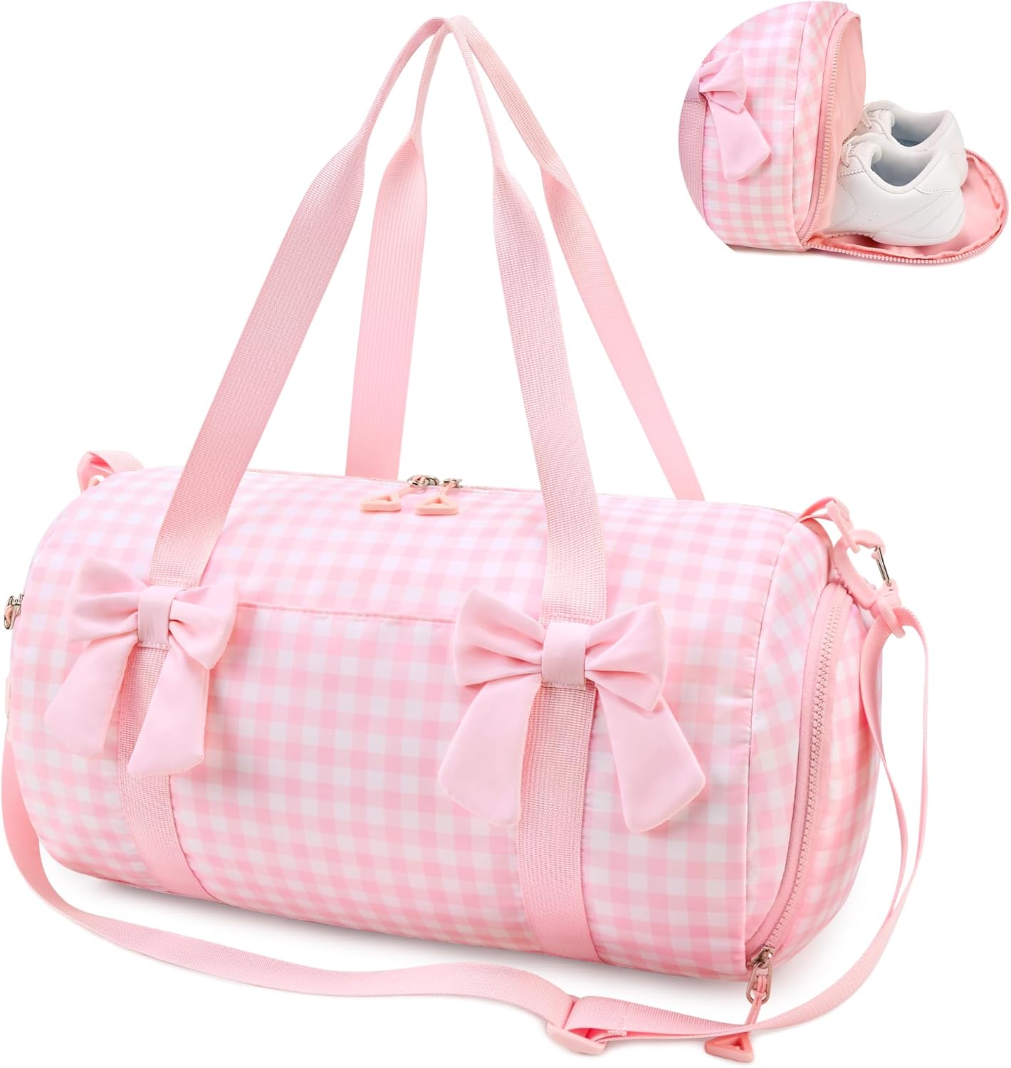 STELLE Dance Bag for Girls Ballet Gymnastics Duffle Bag with Shoe Compartment Kids Sports Dance Tote Bag for Dance Class Travel（Pink Gingham,F）