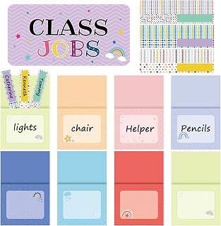 Zonon Class Jobs Bulletin Board Colorful Class Jobs Pocket Chart Set Teacher's Helper Chalkboard Decor Classroom Bulletin Board Decoration for Back to School (Cute Style)