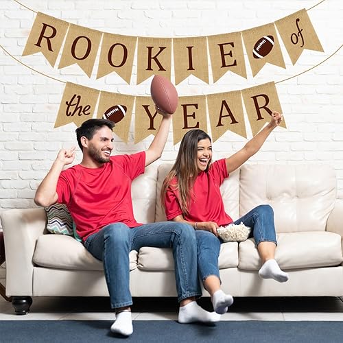 Miniatura 4 de Doumeny Cartel de arpillera de novato del año, guirnalda rústica de fútbol novato, guirnalda deportiva de fútbol americano, pancarta de fiesta