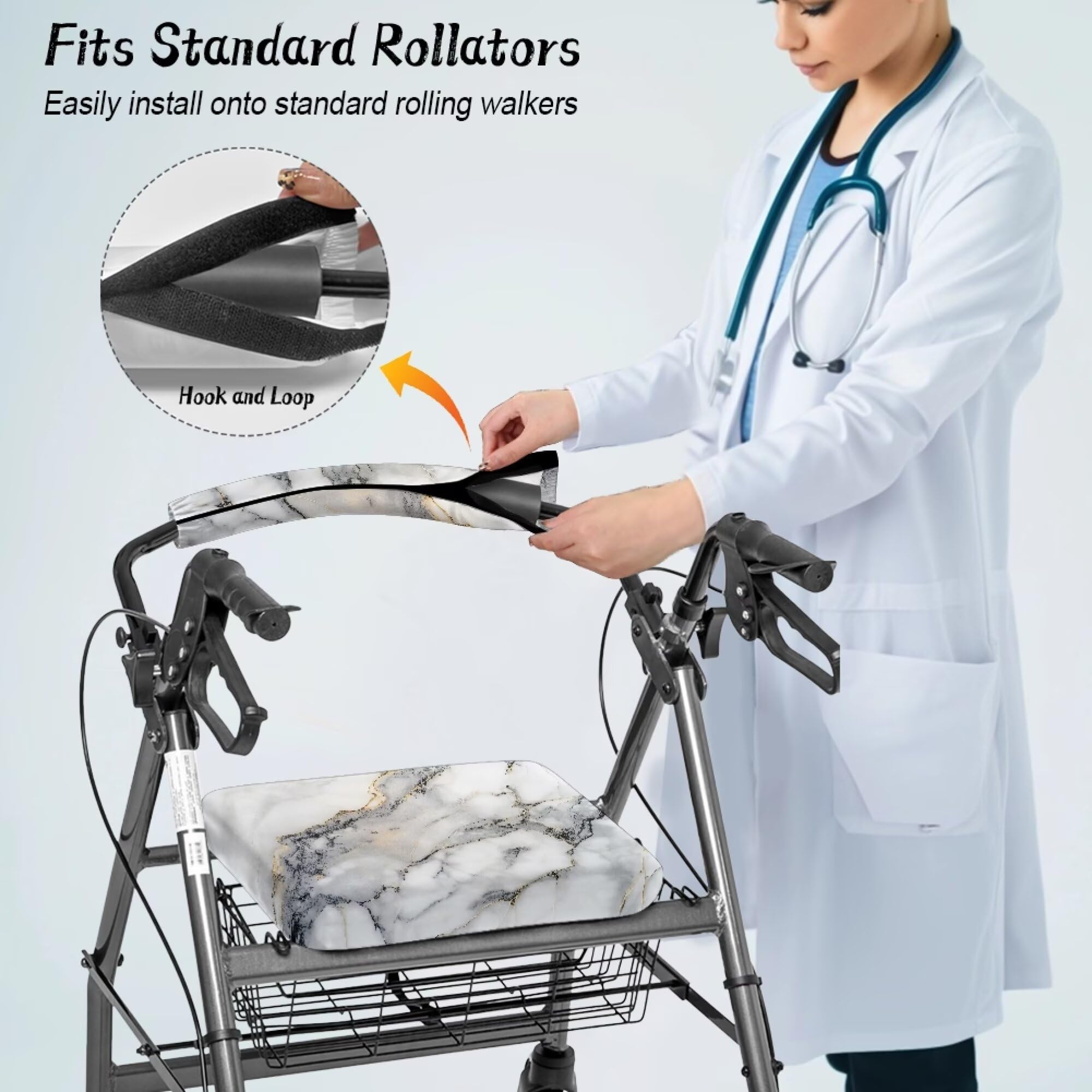 White Marble Walkers for Seniors Cover Universal Fit Walker Accessories Walkers for Seniors with Seat Cover Washable Rollator Covers — Amazon image 3