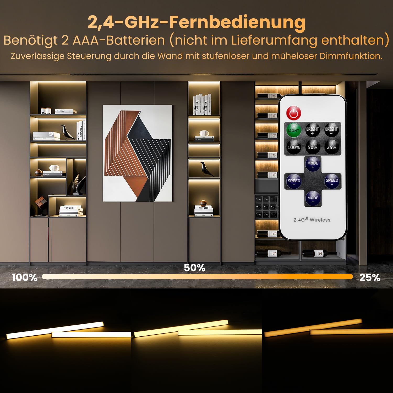 Vitrinenbeleuchtung LED Regalbeleuchtung, Schrankbeleuchtung mit Alexa, V-Form LED-Beleuchtungsset WiFi Dimmbar 2700K, App & Fernbedienung, Speicherfunktion (4 * 30cm)
