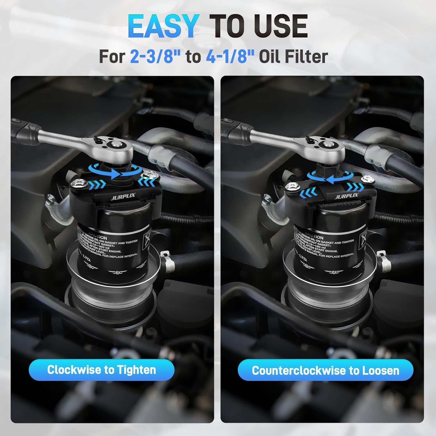 2PCS Universal Adjustable Oil Filter Wrench 60-80 mm & 80-105 mm, Oil Filter Removal Tool with Auto-Clamp Spring, 1/2" Drive Cap Wrench Set with Non-Slip Jaws, Fits Small to Heavy Duty Spin-on Filters