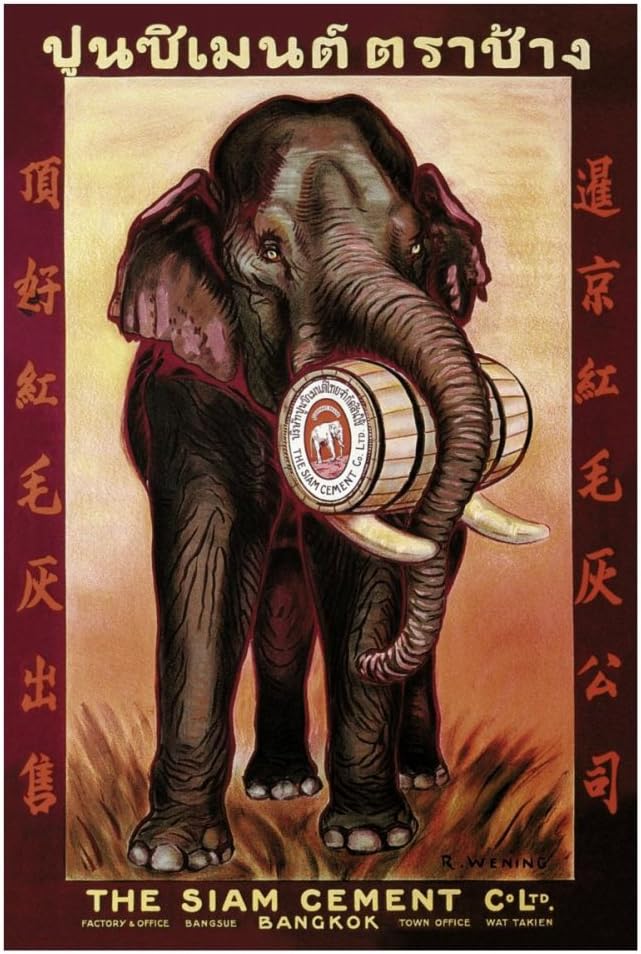 Global Gallery Vintage Elephant The Siam Cement Company-Bangkok-Giclee on Paper Print-Unframed-36, 36" x 24 1/8"
