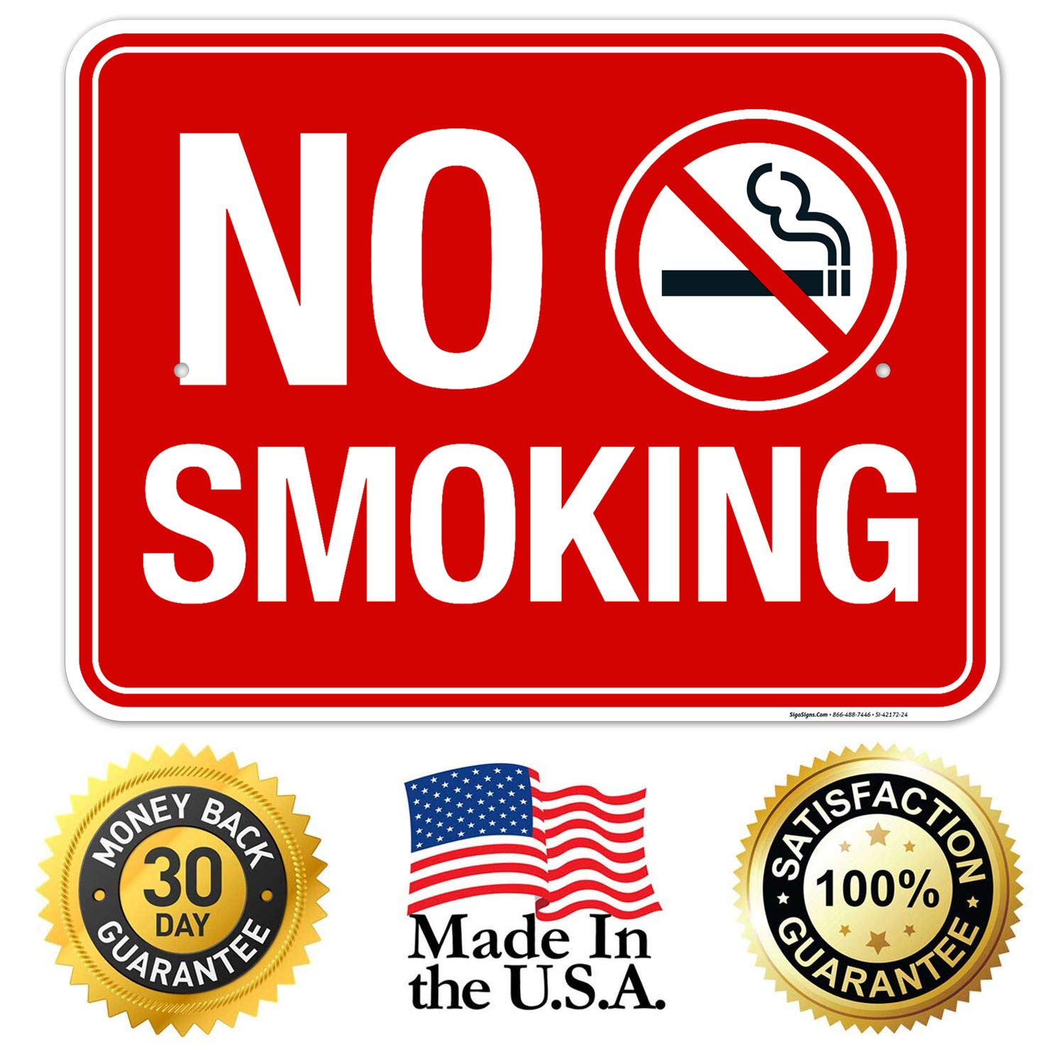 No Smoking Sign, No Smoking Metal Outdoor Sign, 18x24 Inches, Rust Free .063 Aluminum, Fade Resistant, Easy Mounting, Indoor/Outdoor Use, Made in USA