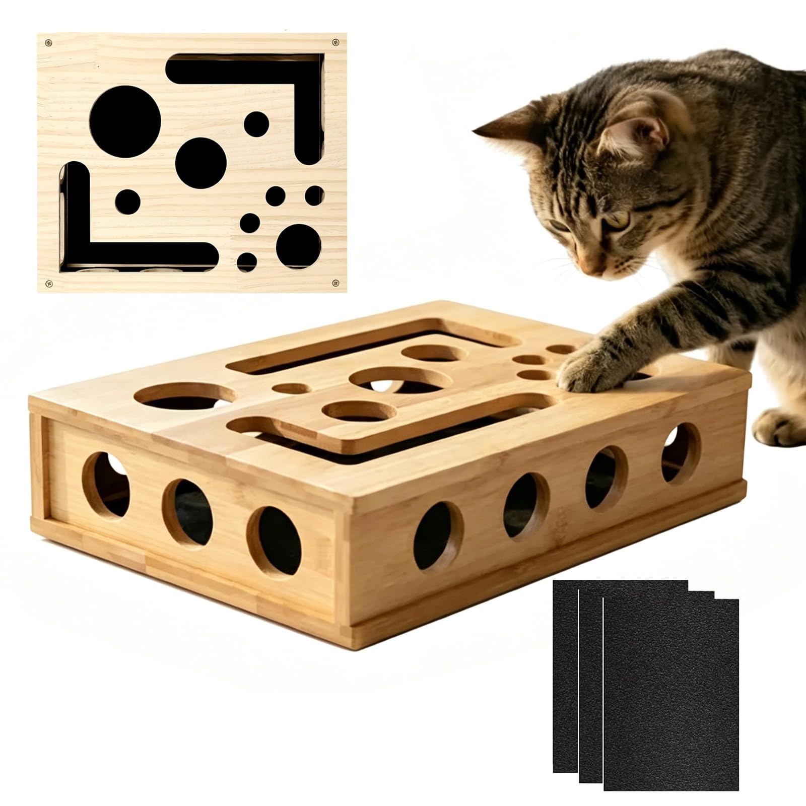 Scatola per lima per unghie per gatti, giocattolo puzzle interattivo per gatti da interni, tampone e mangiatoia, giocattolo tagliaunghie per gattini, gioco divertente per animali domestici