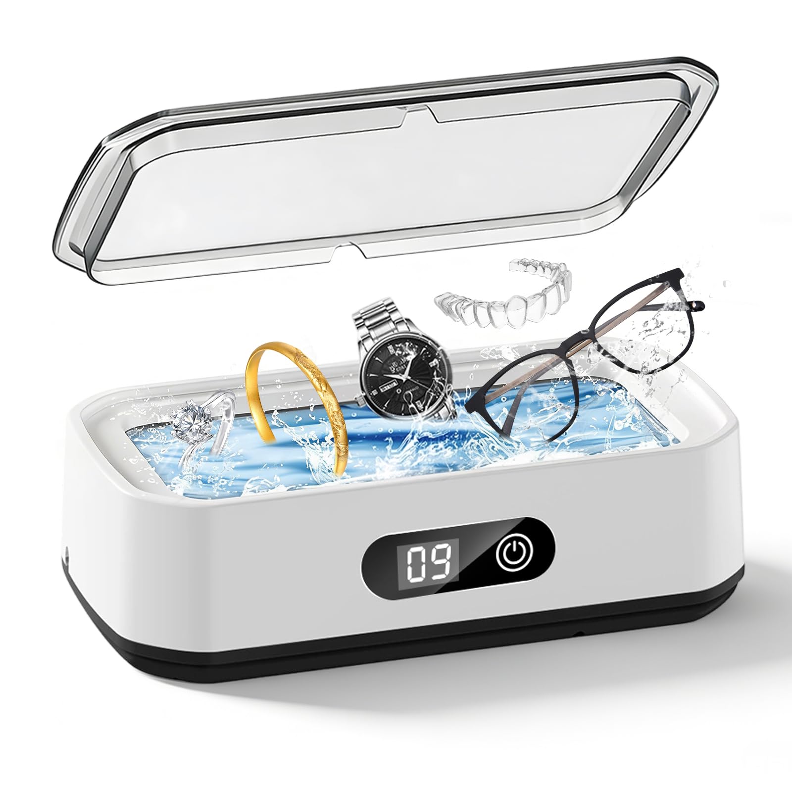 Nettoyeur à Ultrasons 49 kHz, Capacité 650 ml, Nettoyage à 360°, Appareil de Nettoyage pour Lunettes, Bijoux et Pinceaux de Maquillage