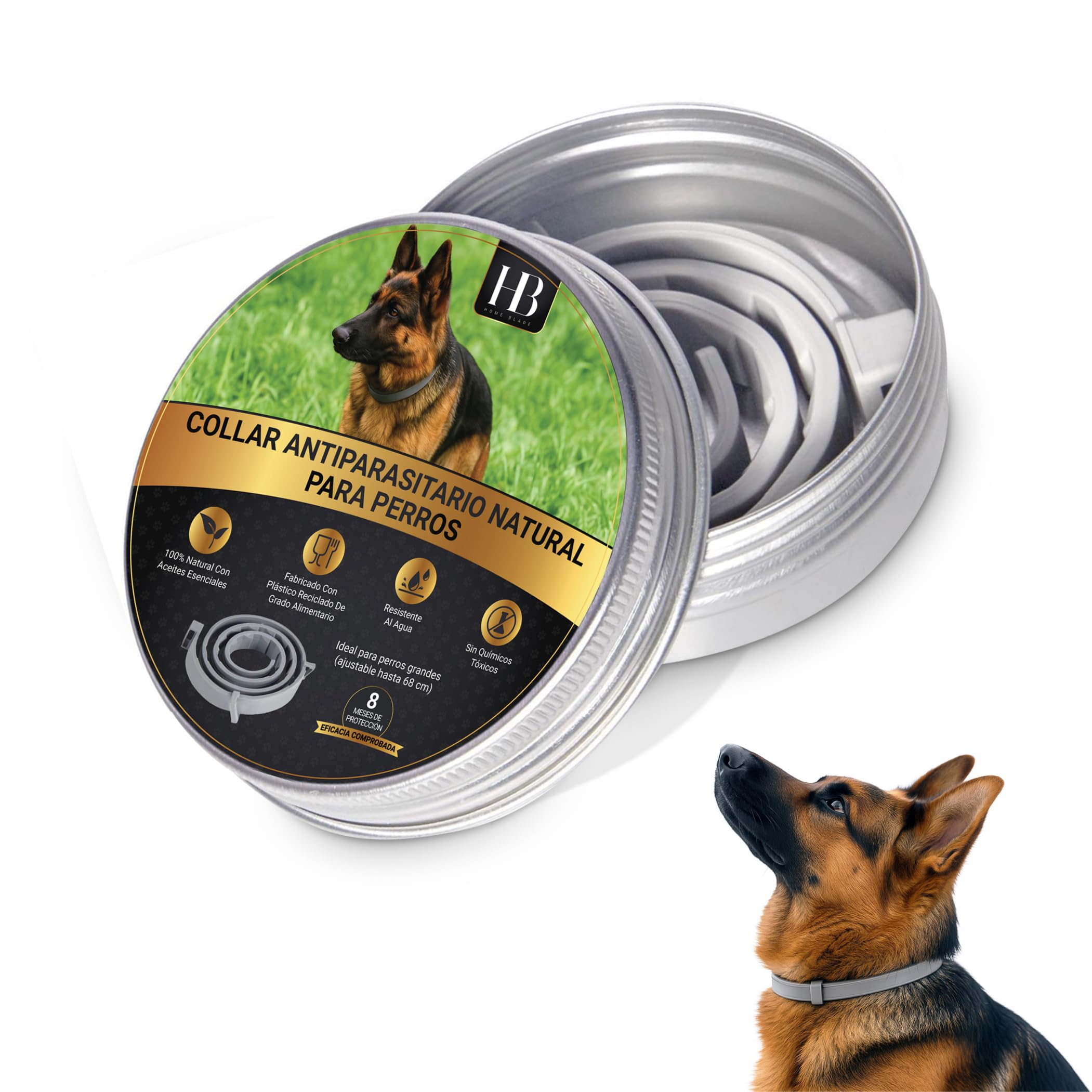 Collar Antiparasitario Perros Natural – Protección Continua 8 Meses – Resistente al Agua y Ajustable – Alternativa a Pipetas y Pastillas – Ideal para Actividades al Aire Libre