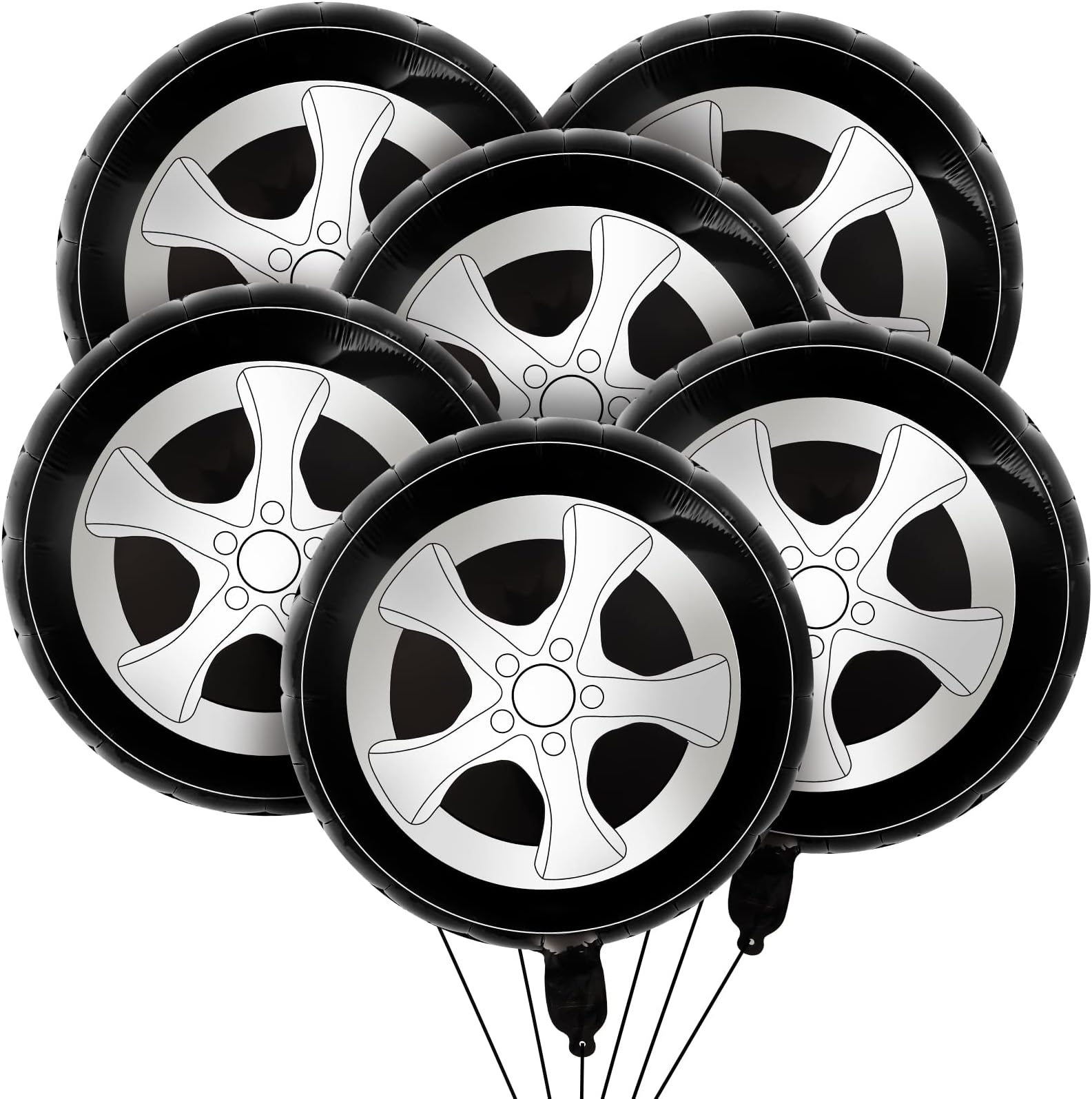 Lewtemi 6 Pcs Wheel Tire Balloons 18 Inch Race Car Balloons Race Car Party Decorations Foil Large Birthday Party Supplies Decorations Black White