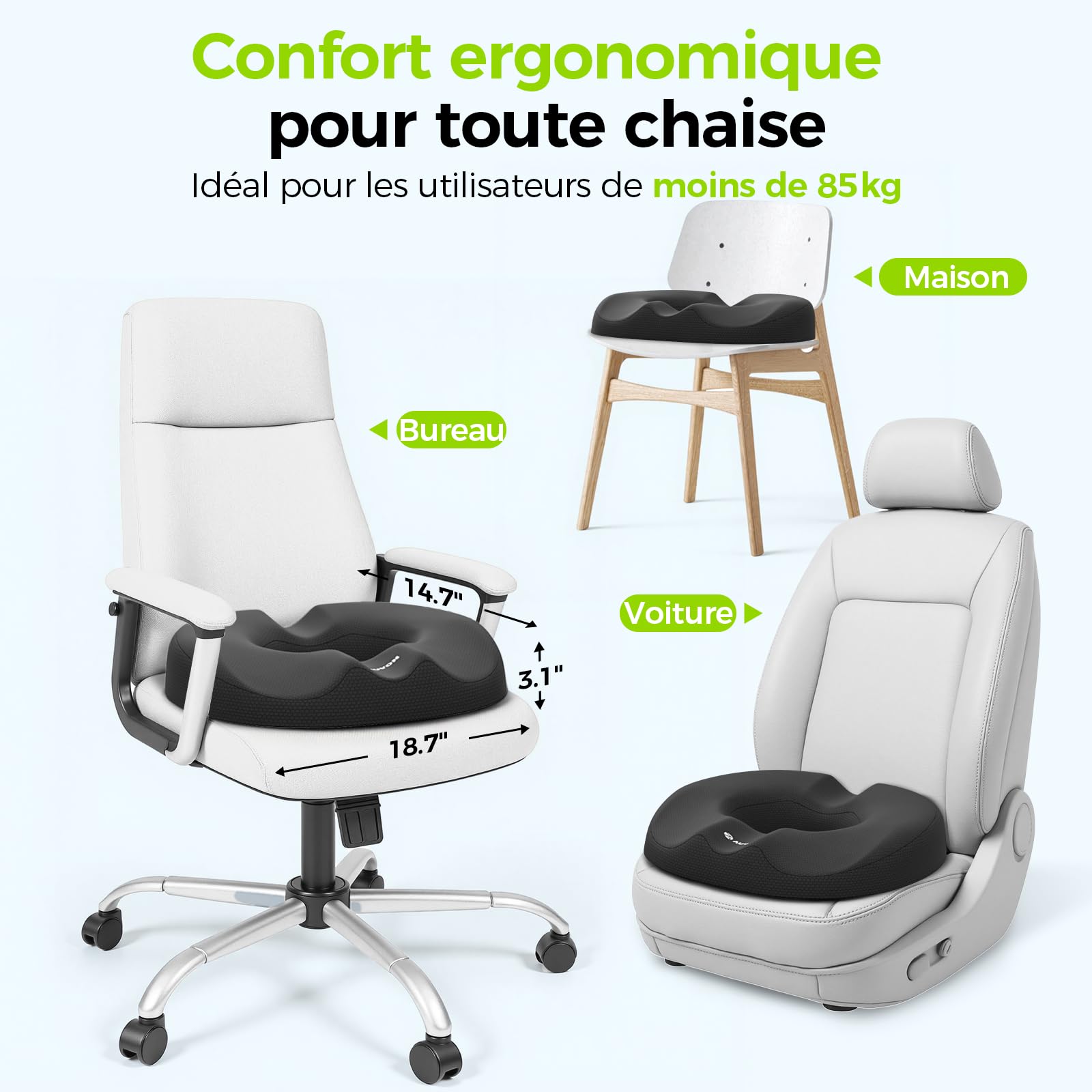 AUVON Coussin Coccyx Ergonomique pour Hémorroïdes et Anti-Douleur Dos
