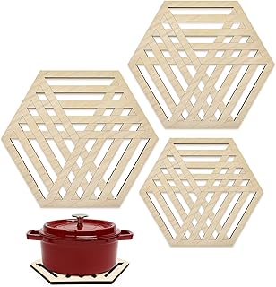 3 Pack Wood Trivets for Hot Dishes Wooden Kitchen Decor Accessories Decorative Trivet for Hot Pots and Pans Quartz Countertops Large Coasters Pot Holders Dining Table Decor Hexagon Bamboo Trivet Set